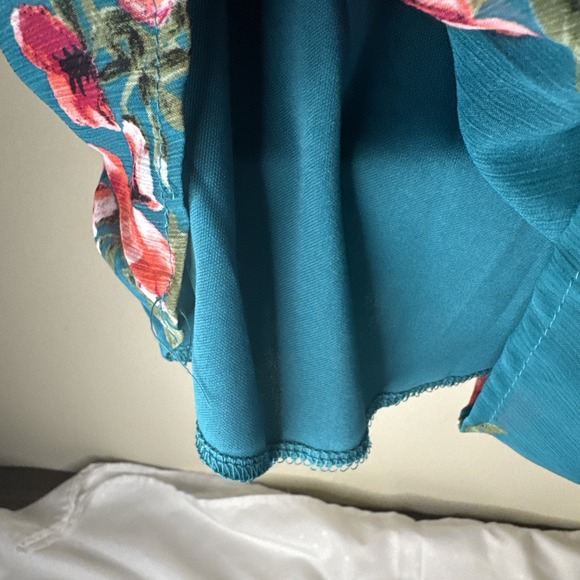 TRIXXI Womens Pink/Teal Floral  Spaghetti‎ Strap Surplice Neck Romper LARGE - Picture 13 of 14